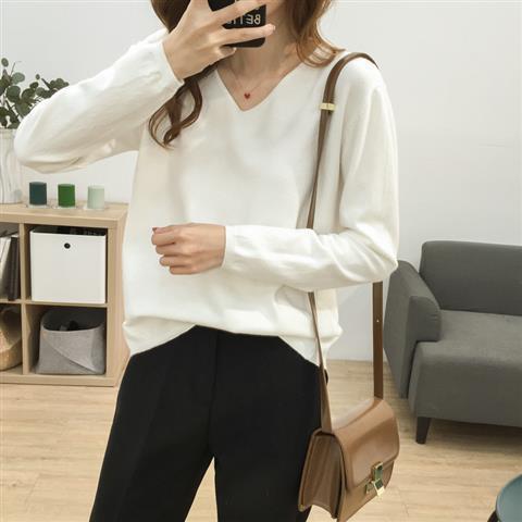 American style Oversize Sweater V neck Letter Embroidery Twist Fall And Winter Outer Wear Sweater Lazy Sweater 8002 White - Shop at LoveMi