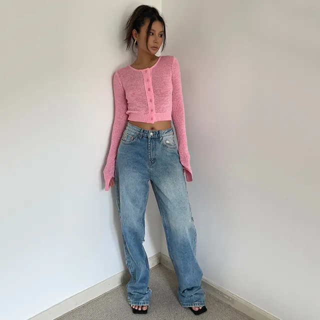 Women's Retro High Waist Loose Wide Legs Jeans Dark Blue - Shop at LoveMi