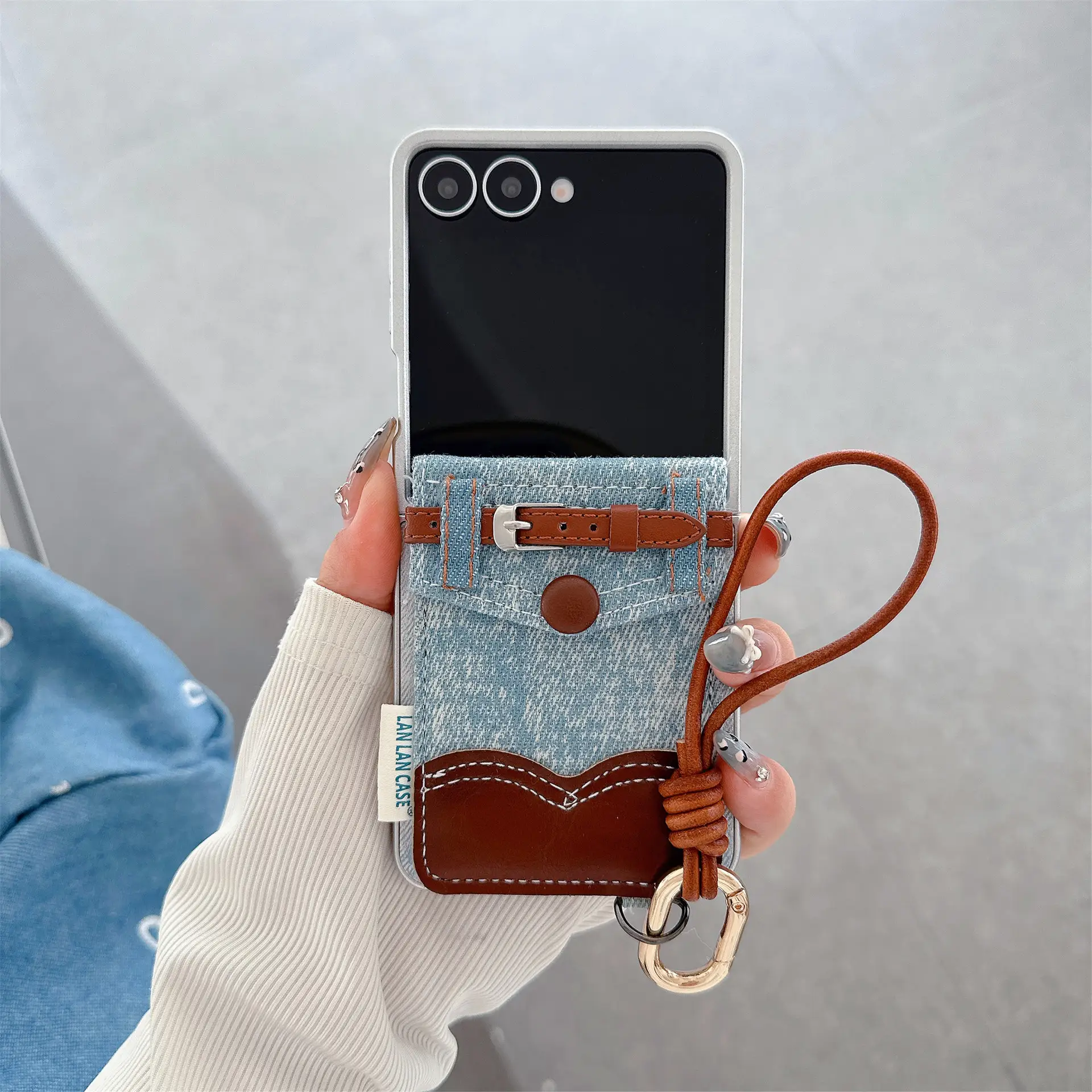Leather Denim Card Holder Compatible Foldable Phone Case