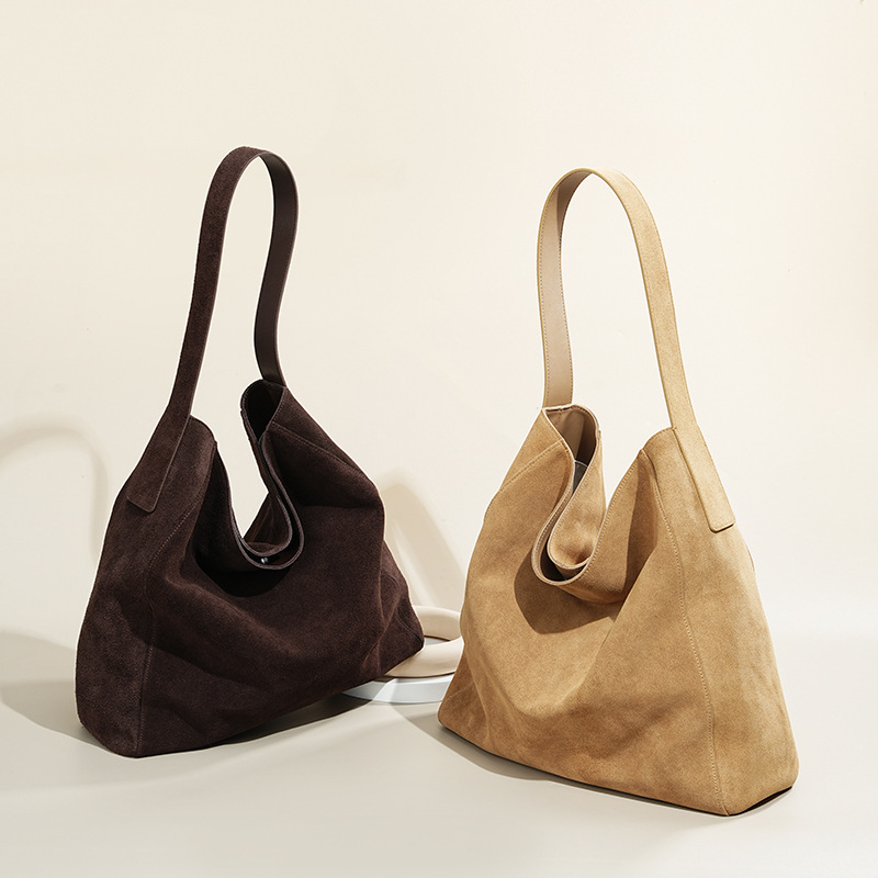 Womens Minimalist Suede Leather Tote And Shoulder Bag