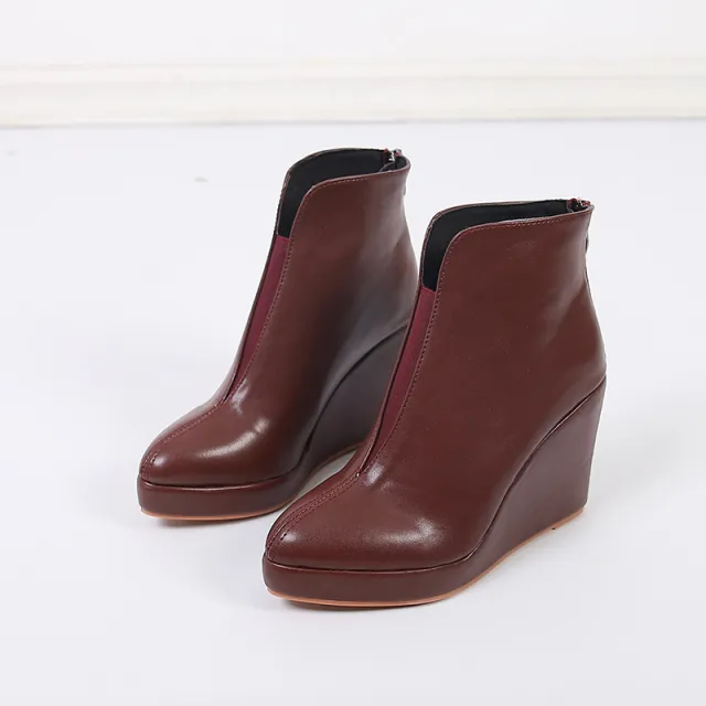 Heel Platform High Heel Pointed toe Fashion Ankle Boots Black Wine - Shop at LoveMi