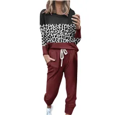 Striped Contrast Color Slim Long Sleeve Top High Waist Straight Wide Drawstring Pocket Trousers Suit - G42Z582-M - View 1