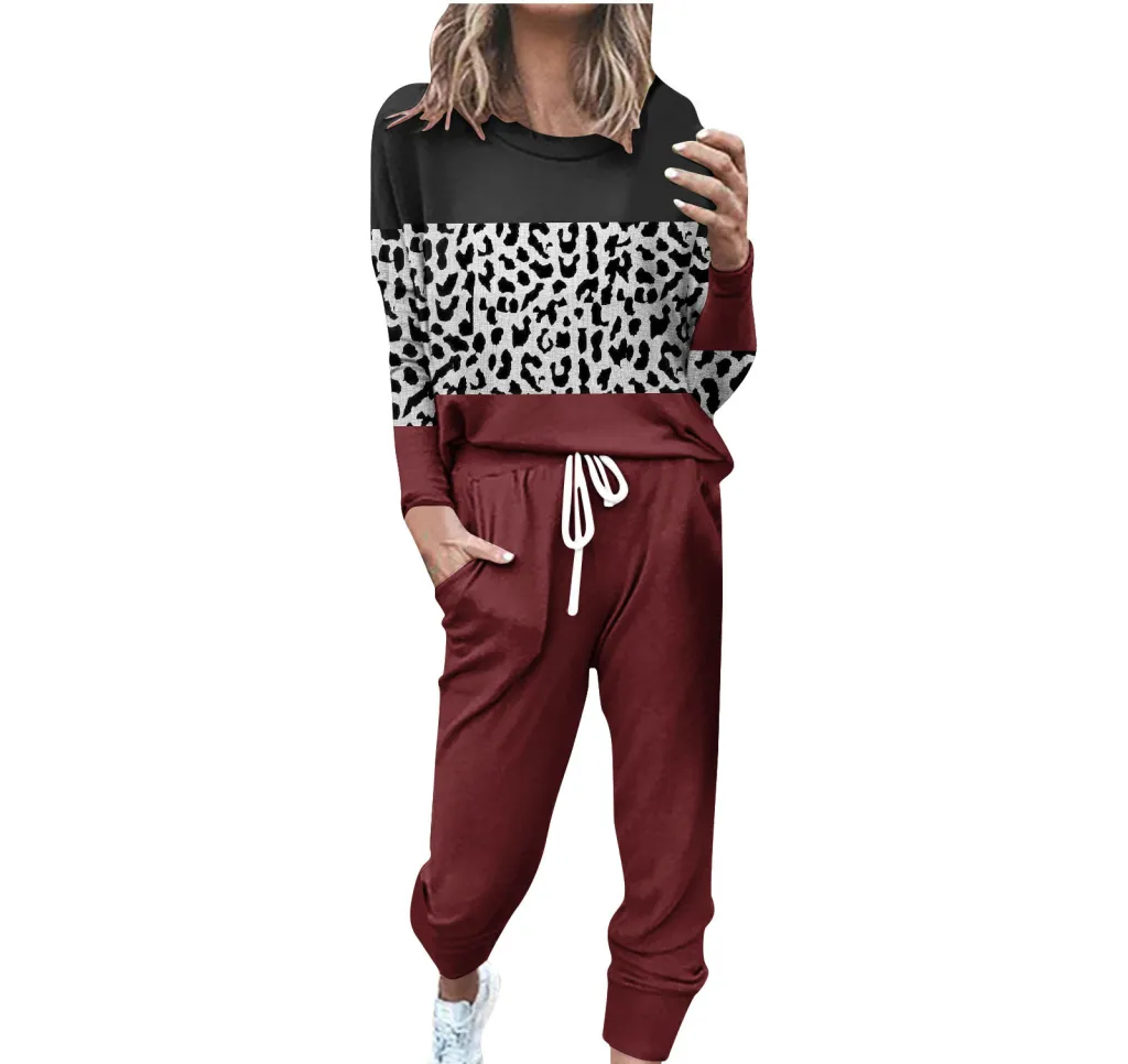 Striped Contrast Color Slim Long Sleeve Top High Waist Straight Wide Drawstring Pocket Trousers Suit - G42Z582-M
