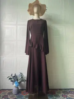 Elegant Temperament Long Sleeve Long Dress Luxurious Lightweight Dress Women - Dark Brown - View 1