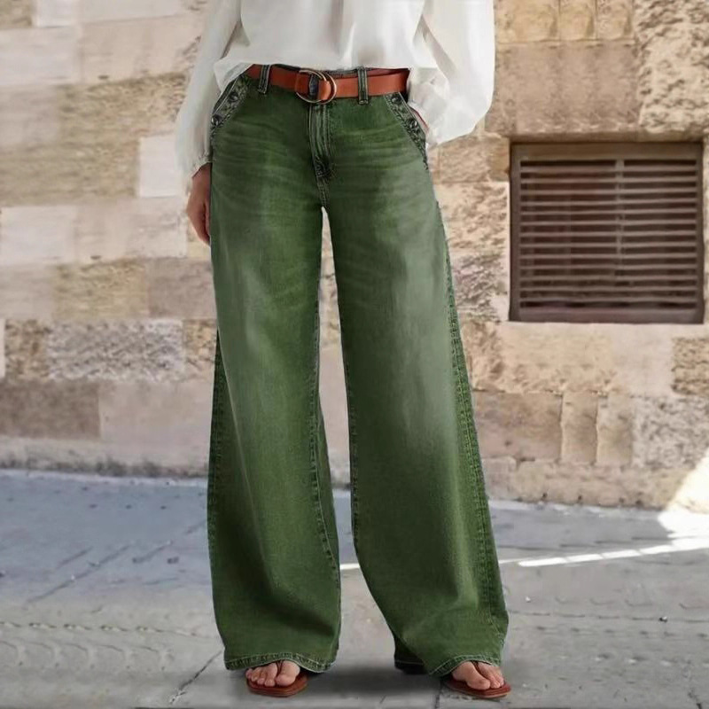 Womens Stylish Relaxed-fit Wide-leg Casual Jeans