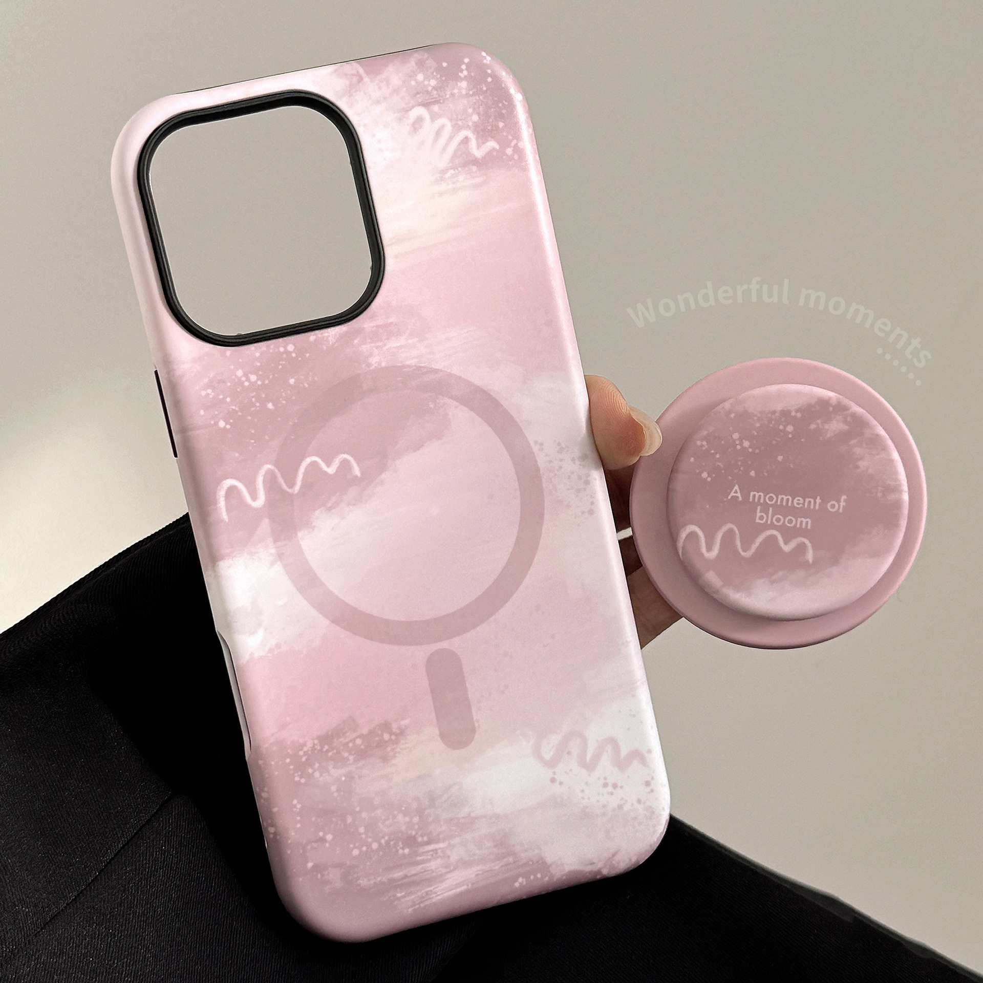 Magnetic Phone Case With A Pink-brown Gradient Design And Built-in Stand