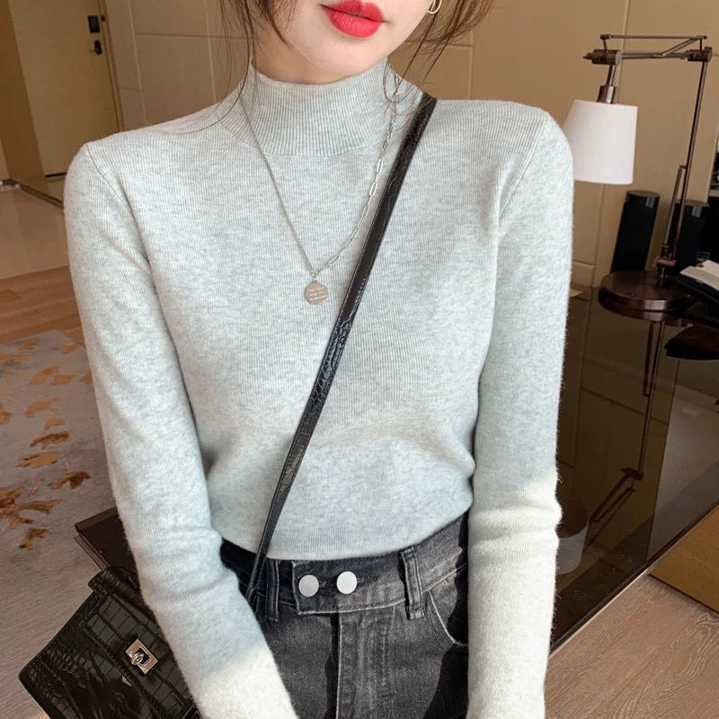 Womens Solid-Color Casual Mock-Neck Sweater - Image 6