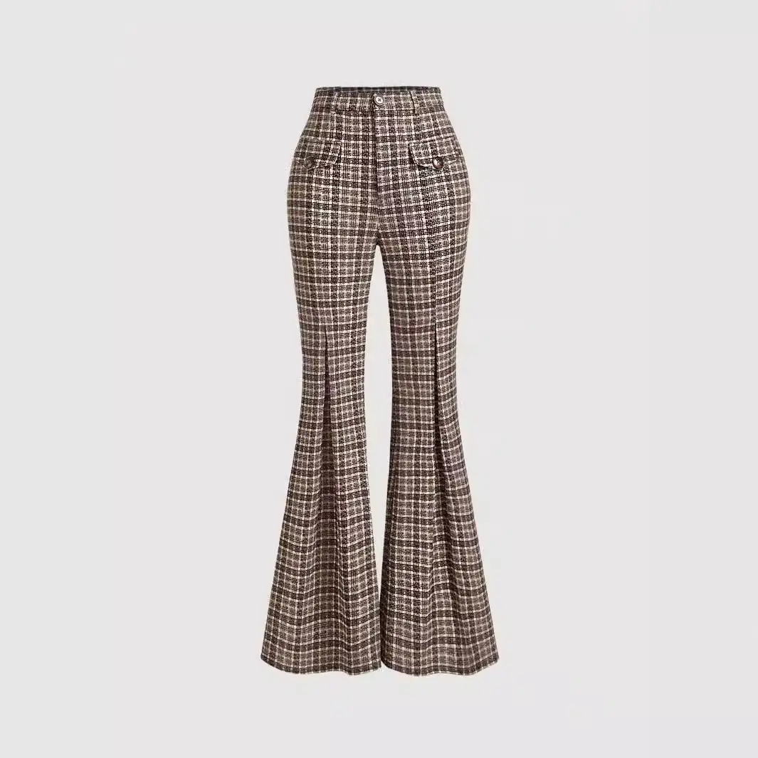Temperament Commute High Waist All-matching Plaid Striped Retro Trousers