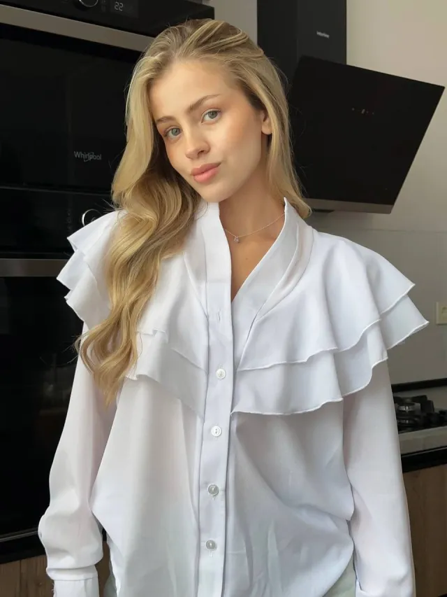 Casual Lotus Leaf V neck Chiffon Women Temperament Shirt White - Shop at LoveMi