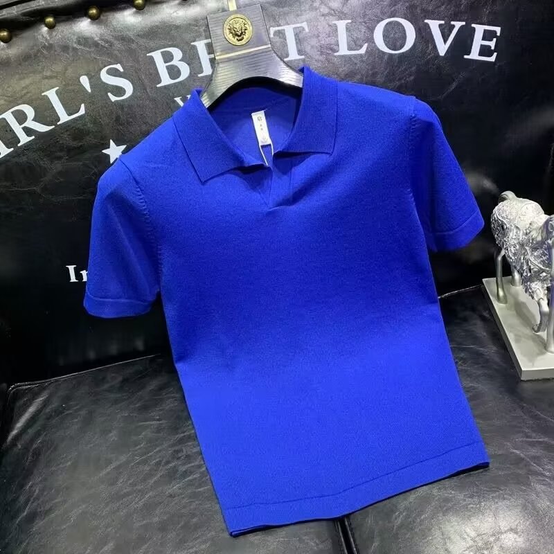 Standard 2023 Trendy POLO Shirt Youth Popular Solid Color Japanese Style Short Sleeve Men Simple Office Trendy Versatile Summer