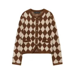 Fashion Temperament Women's Clothing Diamond Jacquard Knitted Coat - View 1