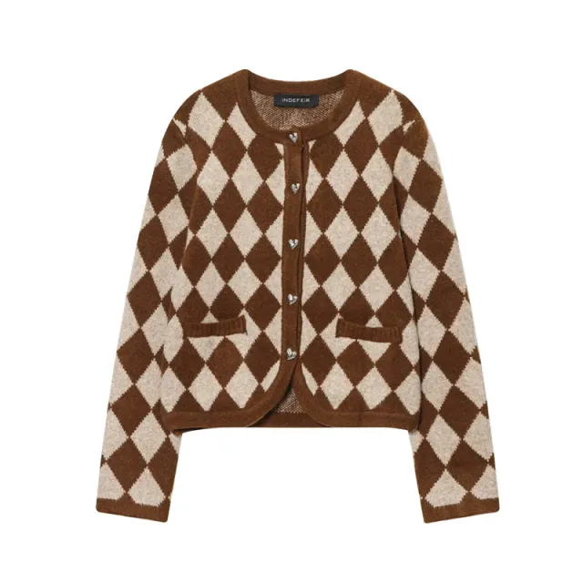 Fashion Temperament Women's Clothing Diamond Jacquard Knitted Coat - Shop at LoveMi