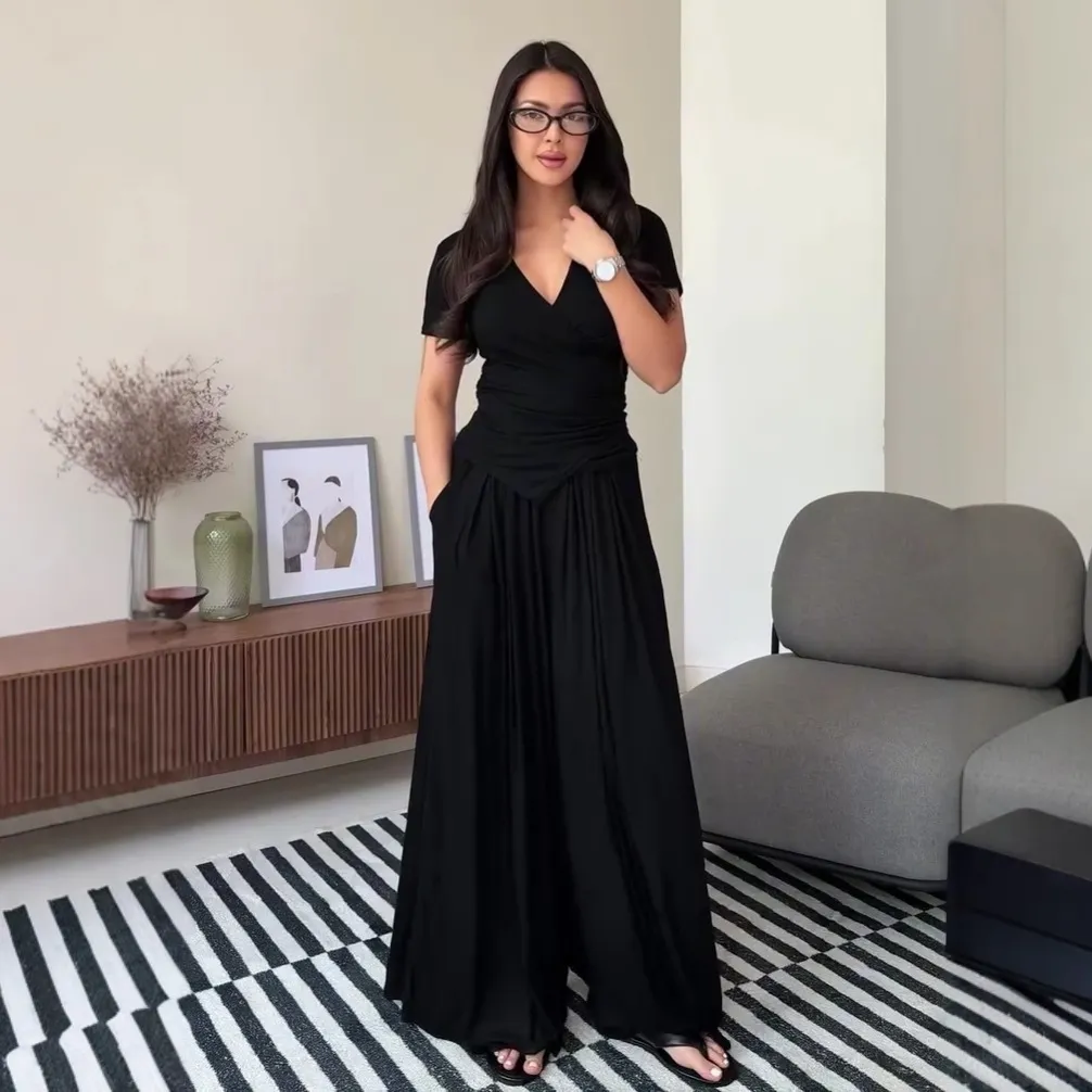 Womens Cozy And Minimalist Casual Two-Piece Set - Black