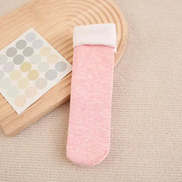 Autumn And Winter Vertical Stripe Colored Cotton Snow Socks With Fleece And Thickened Sleeping Socks Light Pink - Shop at LoveMi