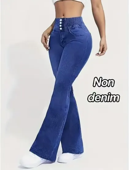 Denim look Base Leggings With A Wide leg Cut And Digital Print Blue - Shop at LoveMi