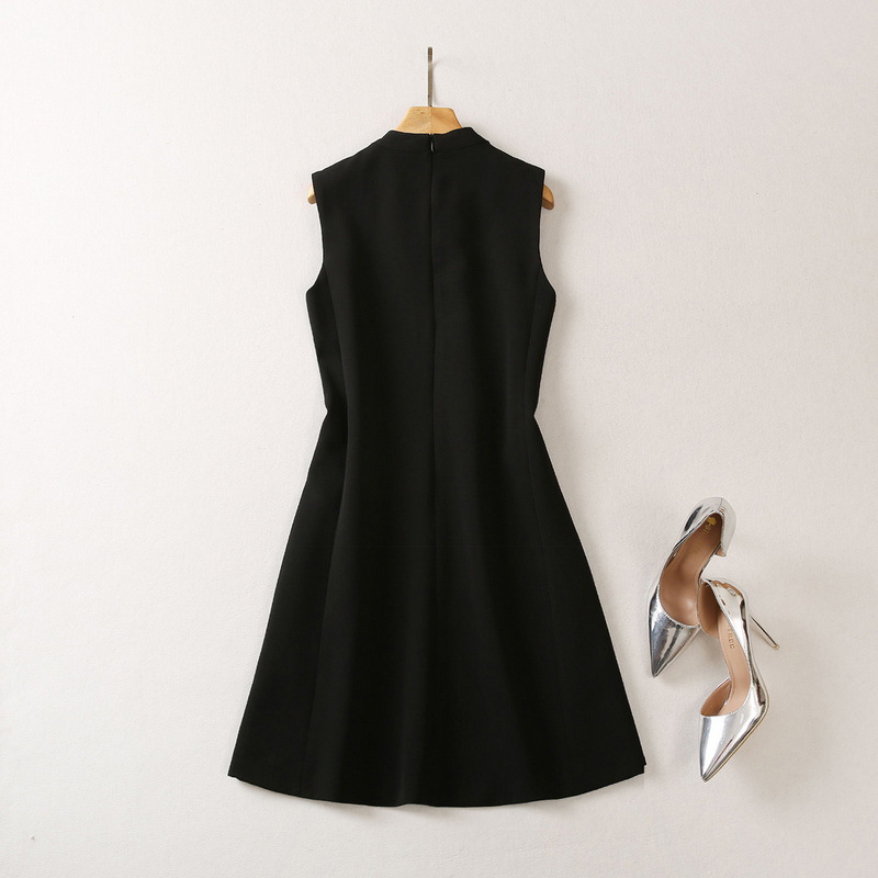 Embroidered Stand-Collar Vest Dress
