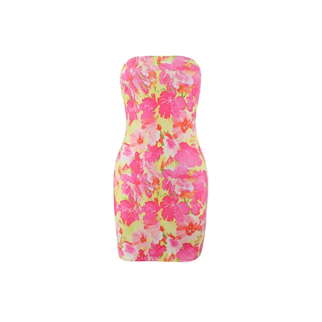 Sexy Women Clothing Tube Top Multi color Printing Slim fit Sheath Short Dress Color One M - Shop at LoveMi