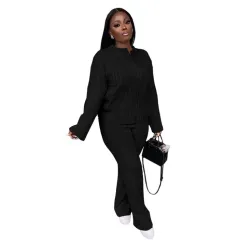 Fashion Casual Knitting Suit Long Sleeve Two-piece Sweater - Black - View 1