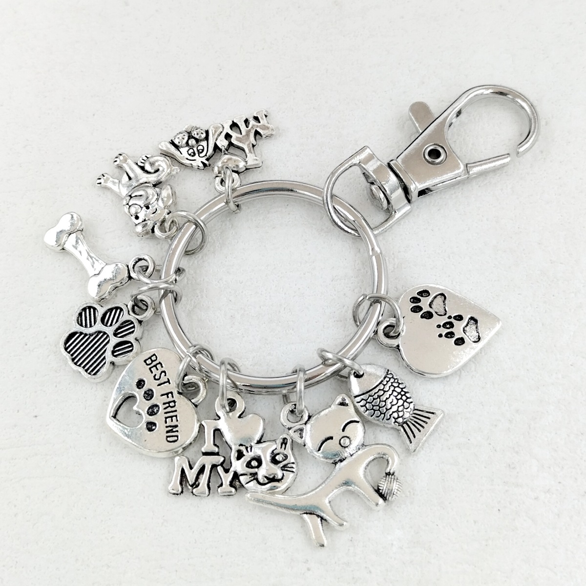 Dog Bones Cat Fish Footprints Dog's Paw Best Friend Pet Key Ring
