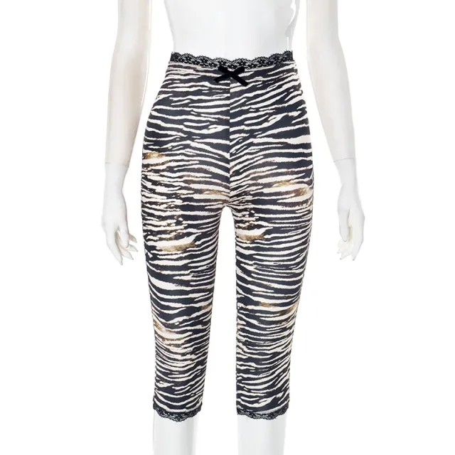 Sexy Lace Leopard Print Cropped Tight Straight leg Pants Leopard - Shop at LoveMi