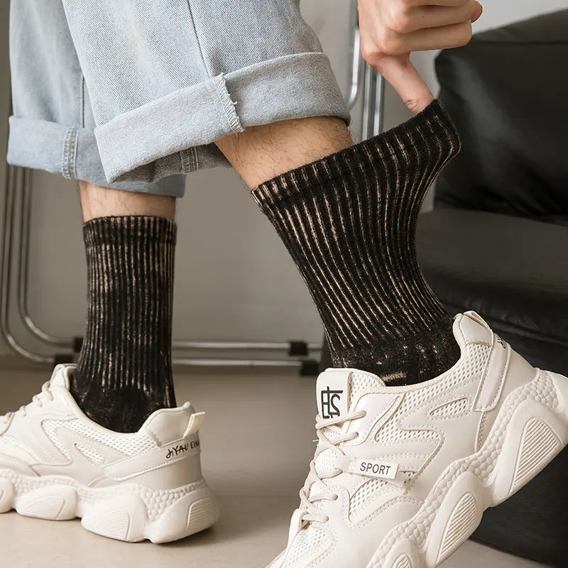 Retro Faded Vintage Tie-dye Sports Mid-calf Socks