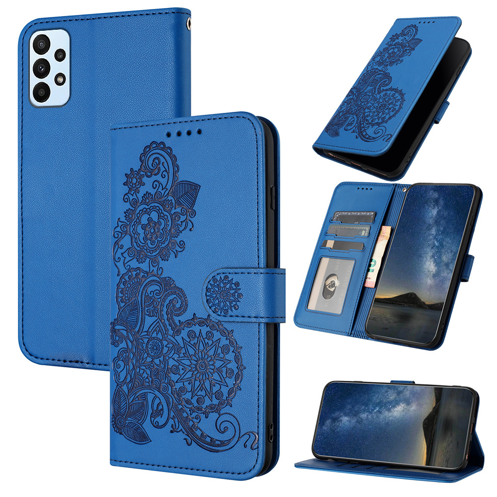 Datura Flowers Mobile Phone Leather Case Flip Card Embossing Protection