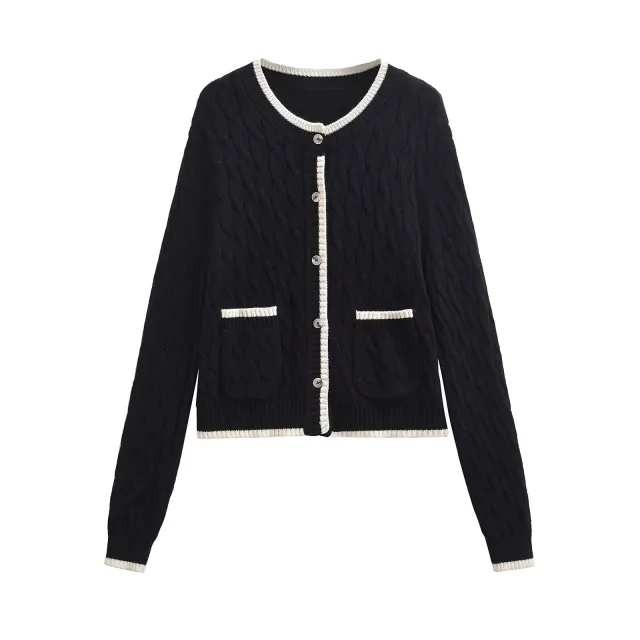Women's Long sleeved Button Twisted Knitted Cardigan Black - Shop at LoveMi