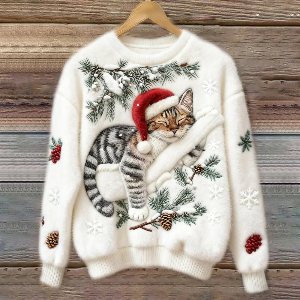 3D Digital Print Pattern Christmas Women's Round Neck Sweatshirt - Fh3Iuw75B08E24
