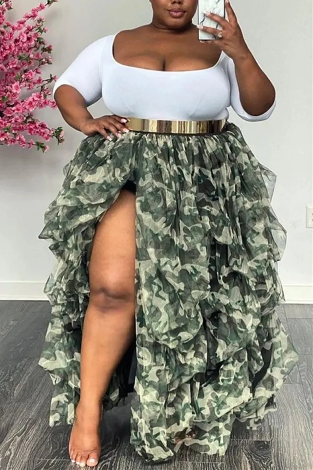 High Waist Elastic Band Casual Mesh Puffy Women's Skirt Camouflage - Shop at LoveMi