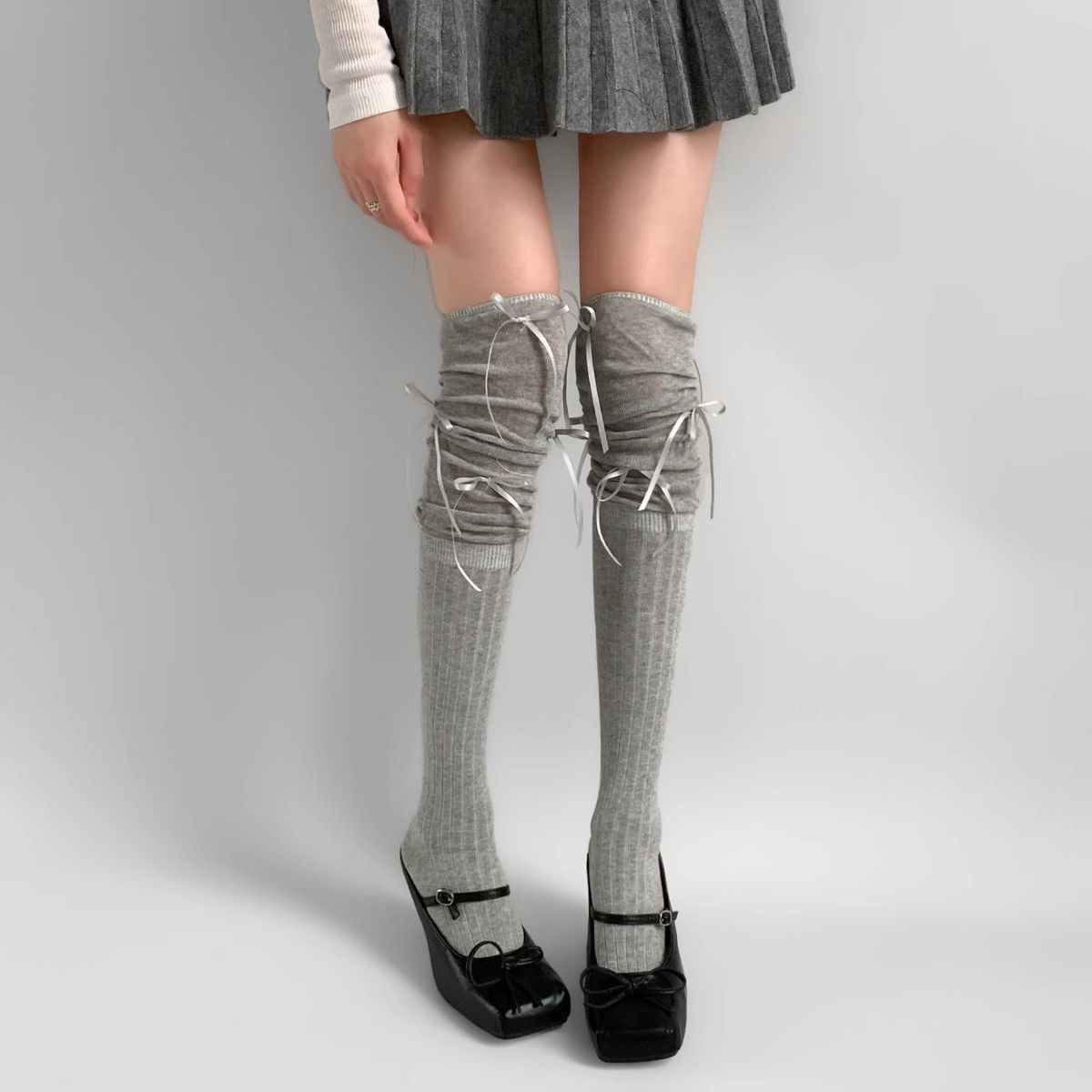 Womens SpringAutumn Thin Stockings With Patchwork And Bowknot