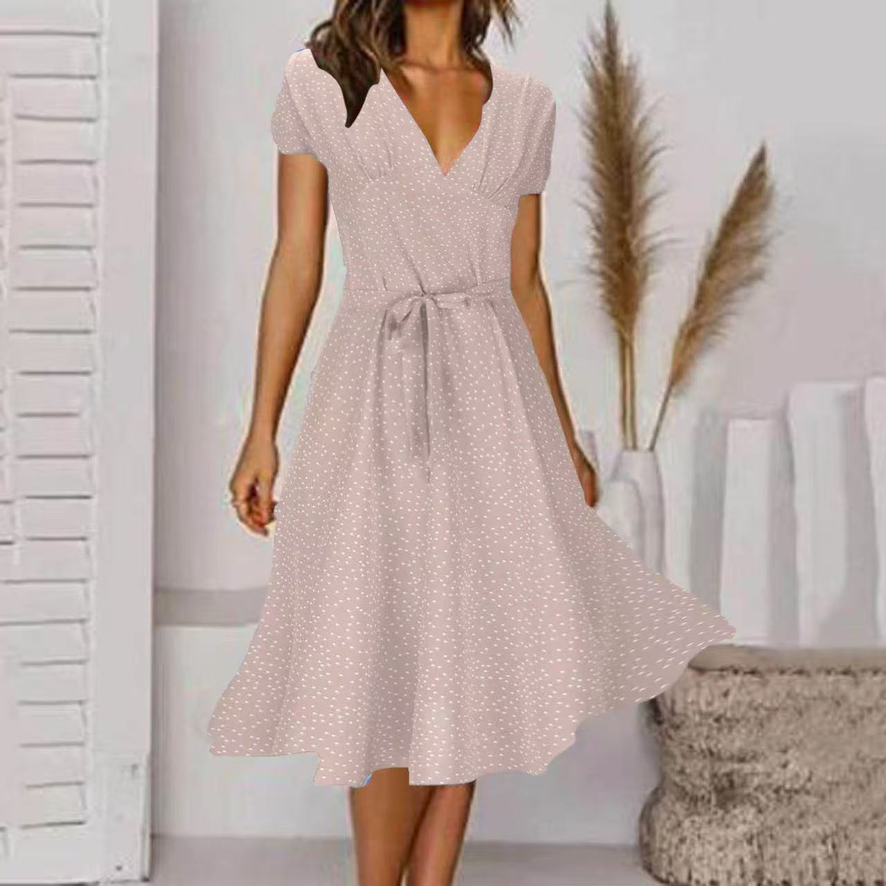 Womens Short-sleeve Chiffon Dress