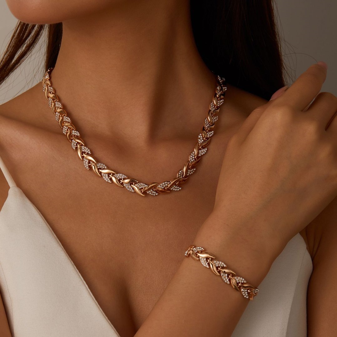Diamond-encrusted Bracelet And Necklace Setluxury Lightweight And Premium