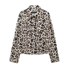 Women's Animal Print Coat Shirt Pants Suit - Shirt-L - View 1
