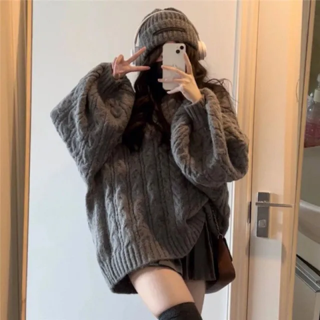 Idle Style Retro Thickened V neck Loose Sweater Gray - Shop at LoveMi