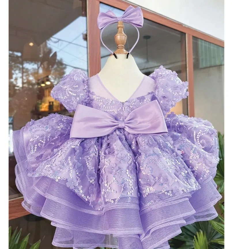 Butterfly Sequined Short Sleeve Princess Dress Children's A Hundred Day Birthday Dress Red - Shop at LoveMi