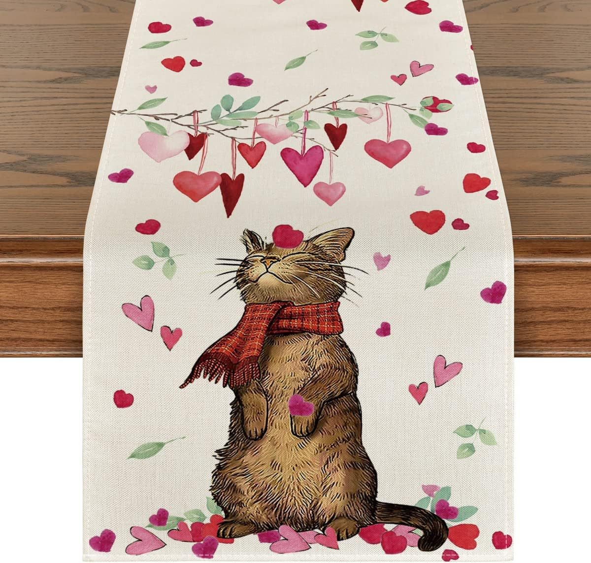 Valentine's Day Table Runner Linen Printed Tablecloth (1