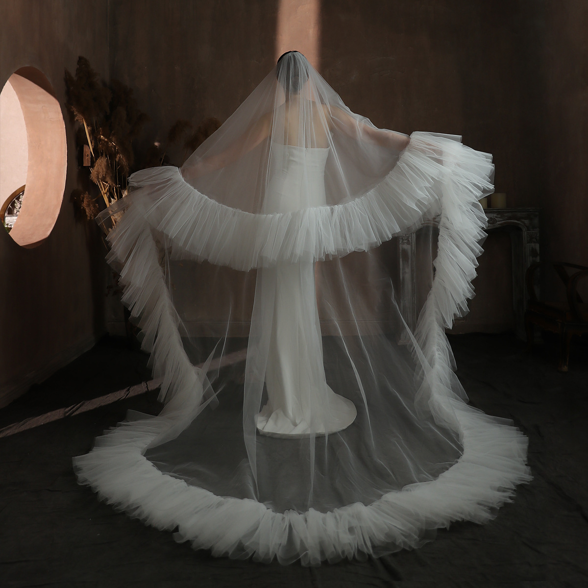 Ruffled Ruffle Double-layer Bridal Veil