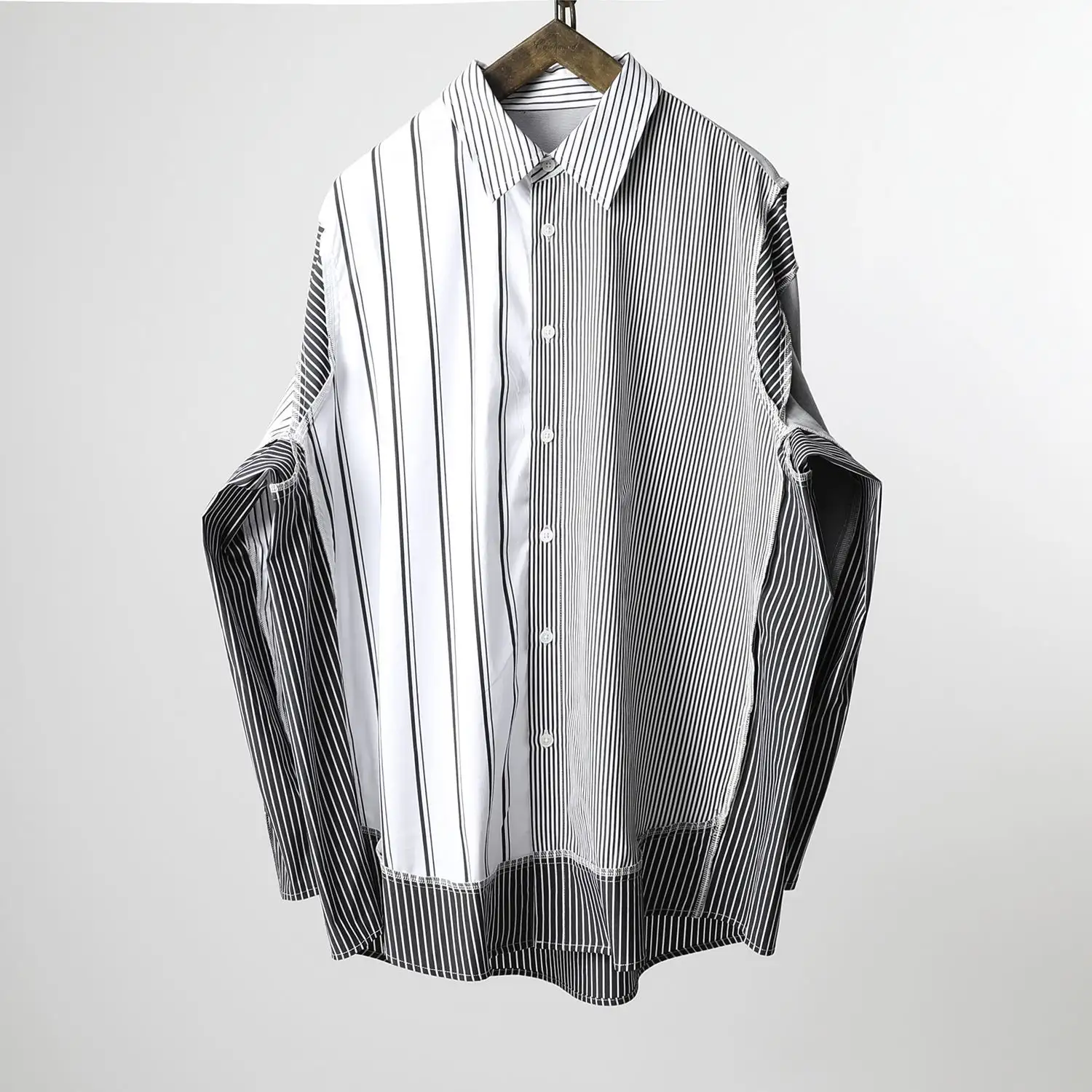 Long-sleeve Fashionable Casual Color-block Mens Top