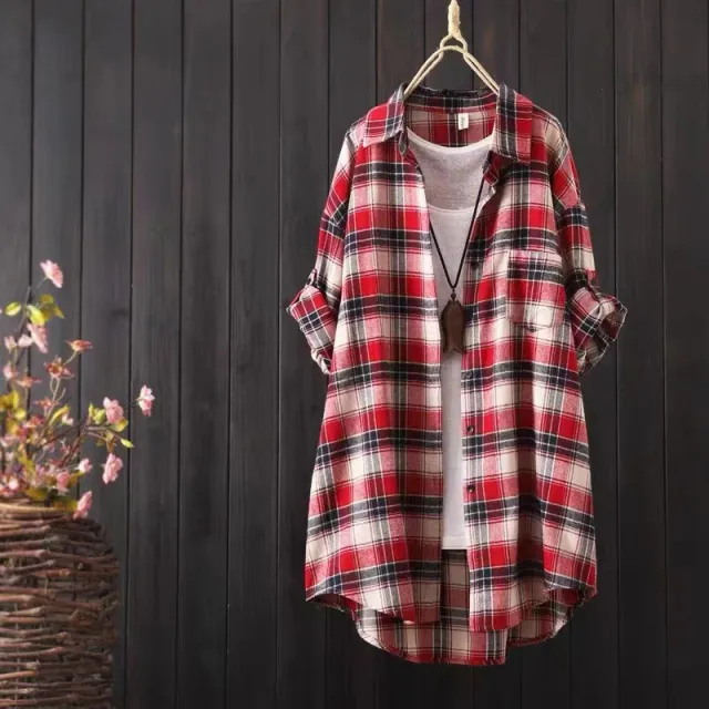 Loose And Idle Plaid Shirt Women's Mid length Autumn Style Coat Red - Shop at LoveMi