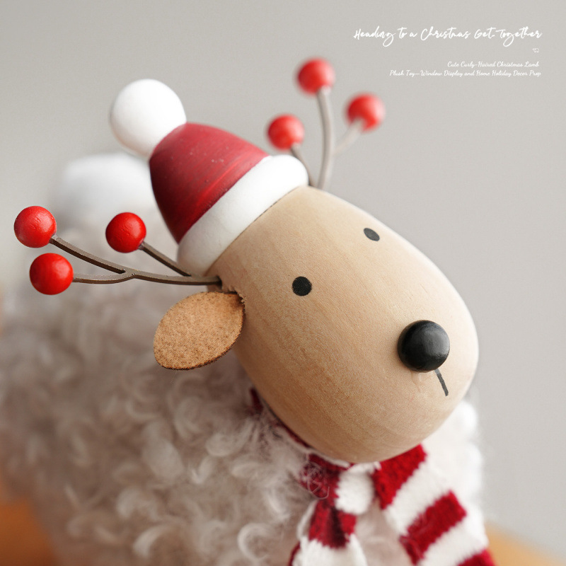 Christmas wooden scarf lamb ornament (woolen bell lamb)