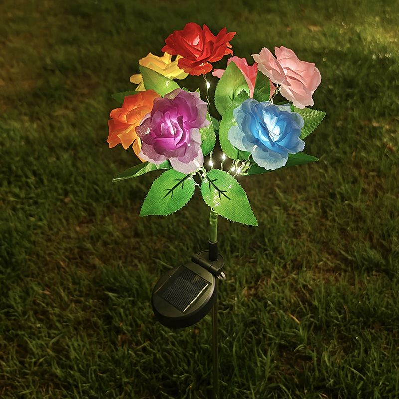 New Realistic LED Ground-insertion Ambient Lighting For Courtyards A 7-head Colorful Solar-powered Rose Decorative Lamp — foto 2