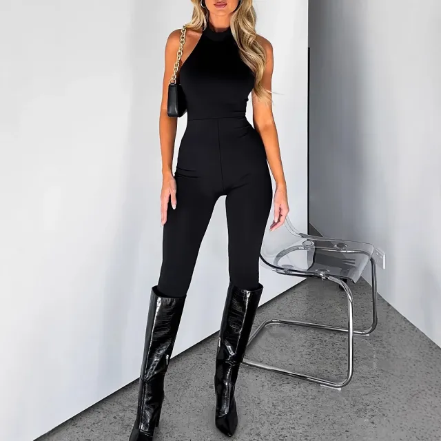 Women's Pure Color Halter Backless Sexy Slim fit Jumpsuit Trousers Black - Shop at LoveMi