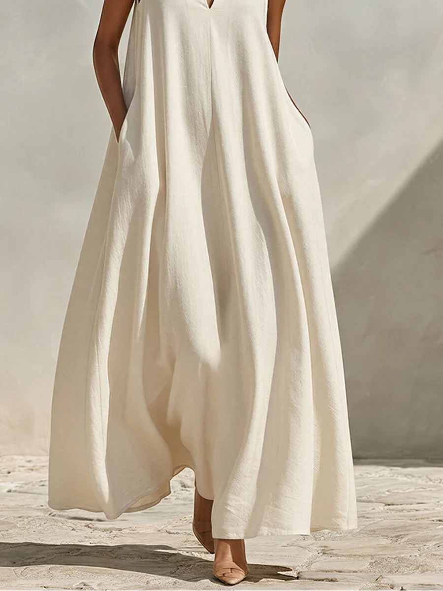 Linen blend sleeveless stand-collar maxi dress Pink colorway – women's loose fit boho casual summer dress