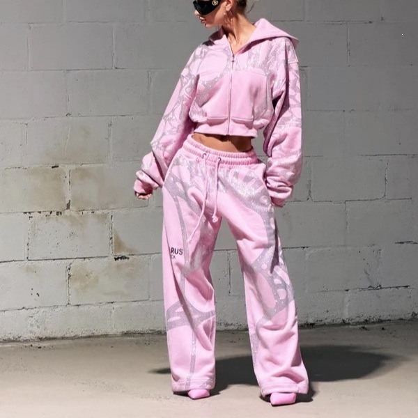 Zip-up Long-sleeve Hooded Cardigan Jacket And Wide-leg Pants