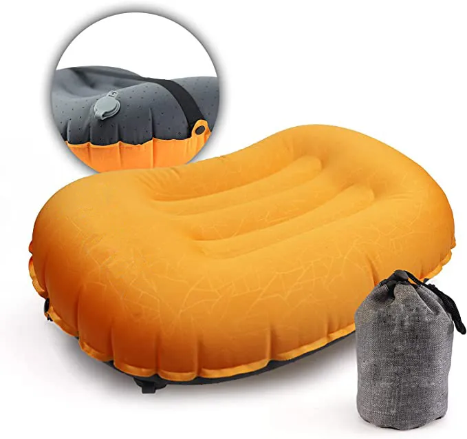 Travel Plastic Strap Outdoor Camping Inflatable Press Business Pillow - Orange