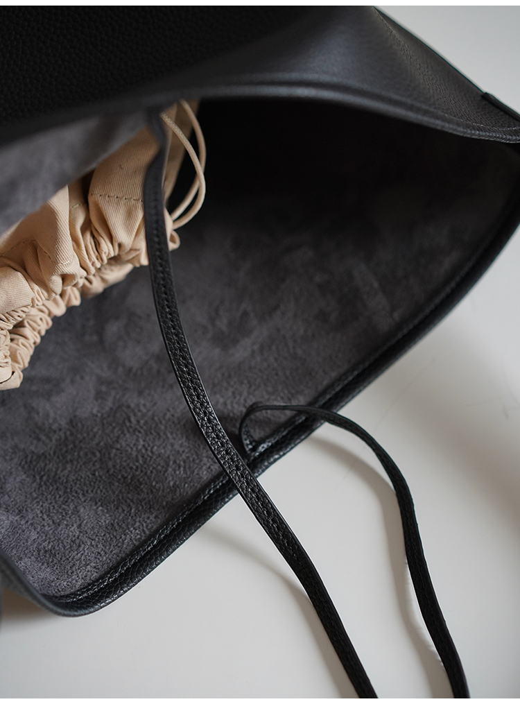 Large Capacity Solid Color Simple Lychee Pattern Bucket Bag — foto 3