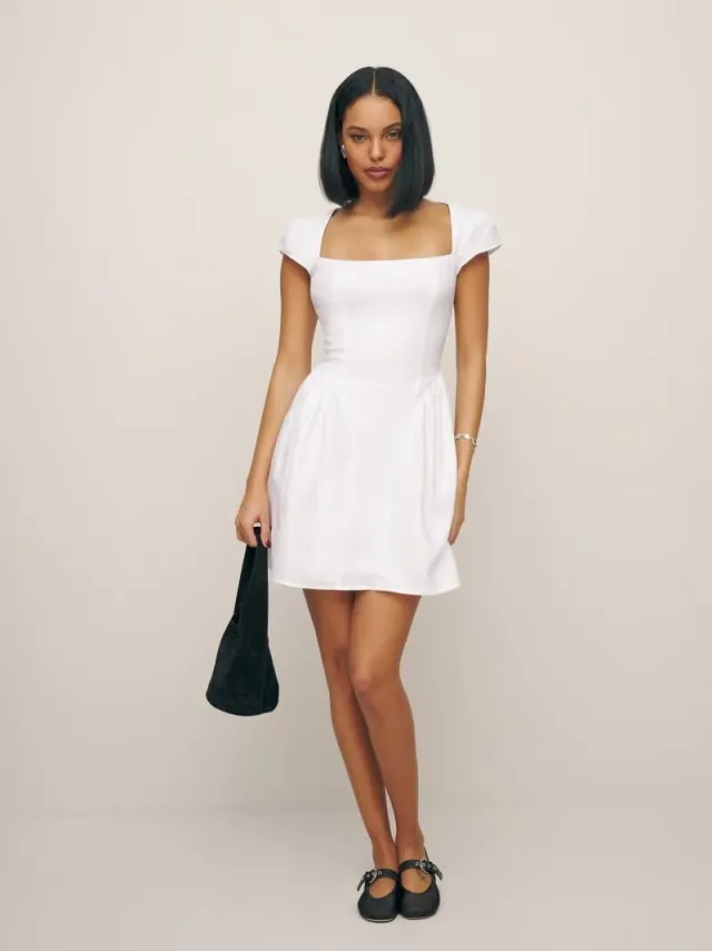 Niche Cotton And Linen Fashion Square Collar Slimming Dress White Dress - Shop at LoveMi