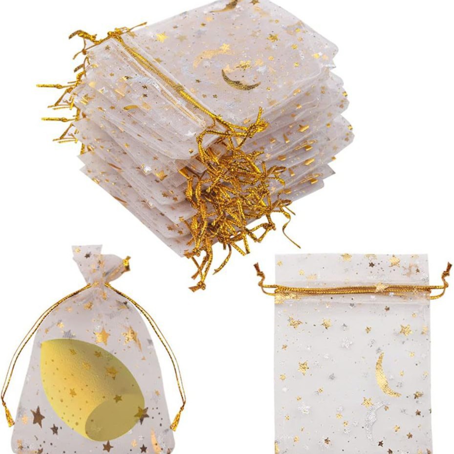 Gilded Star And Moon Sheer Organza Mesh Bag