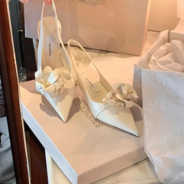 Small Sharp Point Low cut Hollow Flower High Heels For Women White - Shop at LoveMi