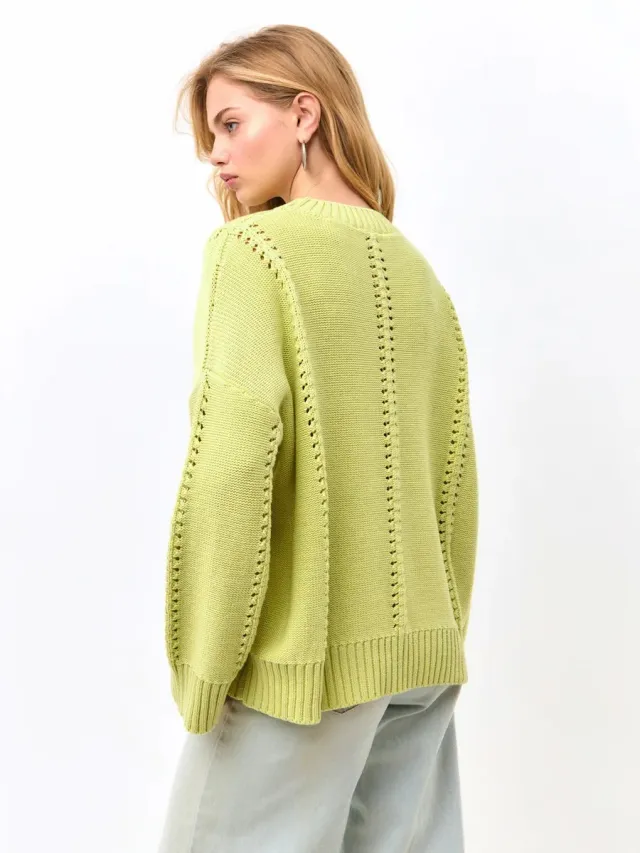 Loose Round Neck Idle Style Sweater Yellow Green - Shop at LoveMi